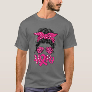 Bleached Hope Messy Bun Breast Cancer Awareness Sq T Shirt
