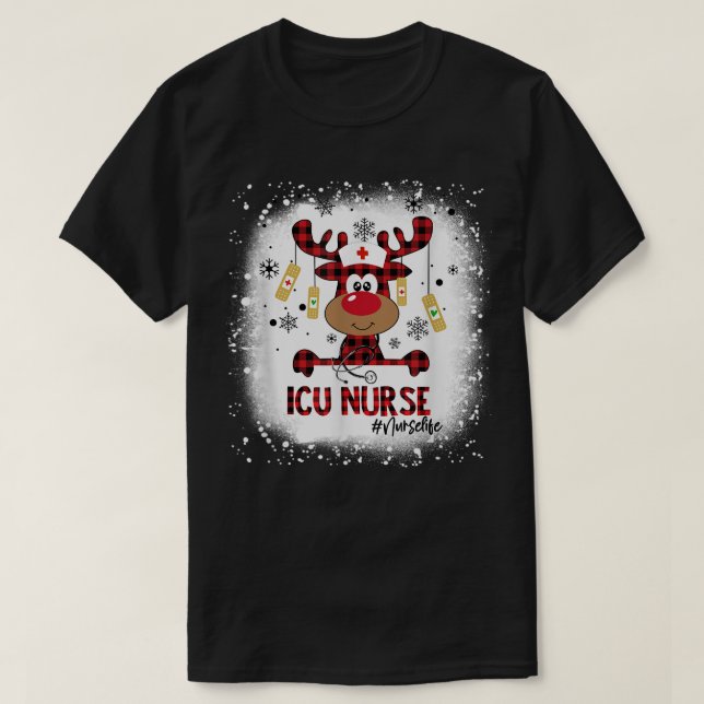 Bleached ICU Nurse Reindeer jul Pajama Julafton T Shirt (Design framsida)