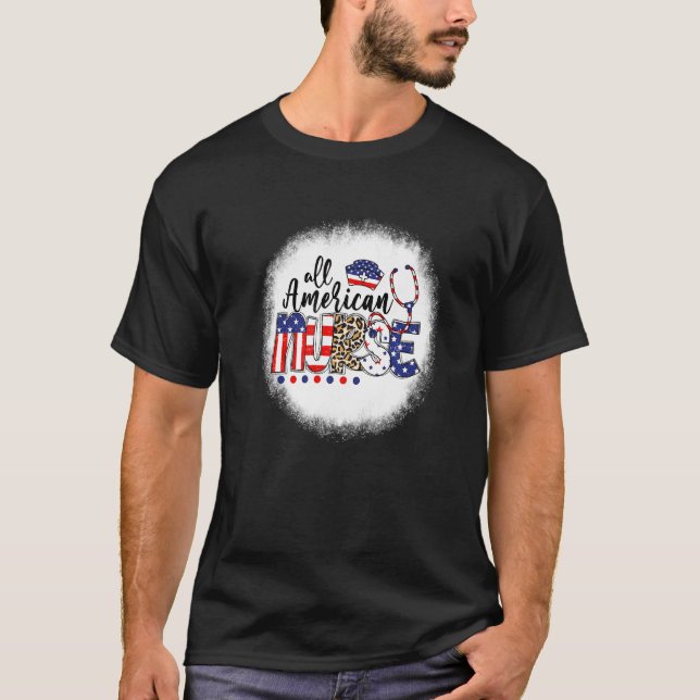Bleached Leopard All American Nurse Nursing School T Shirt (Framsida)