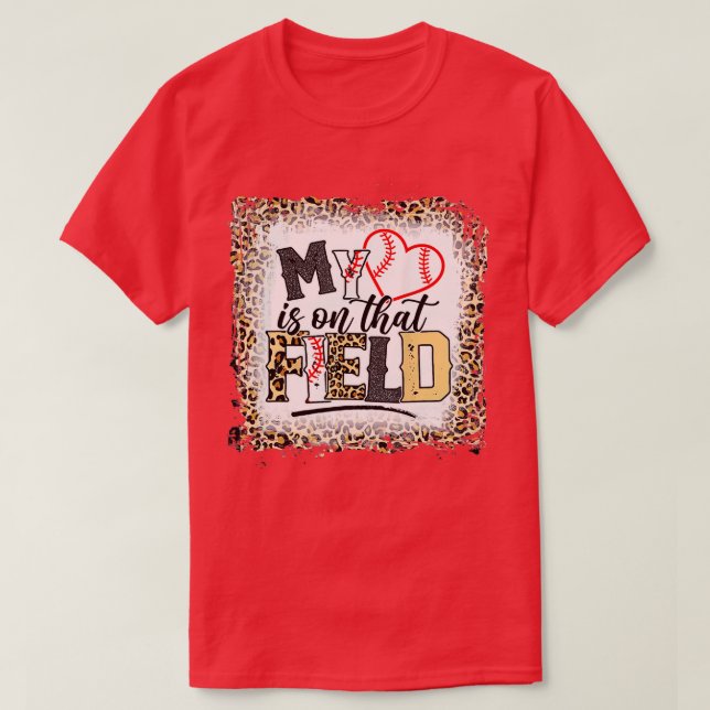 Bleached Leopard Baseball Mom My Heart is on That  T Shirt (Design framsida)