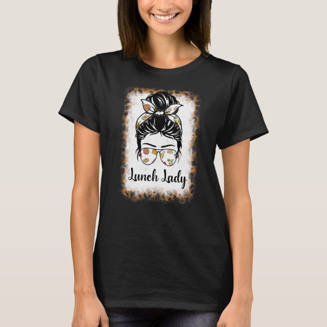 Bleached Leopard Lunch Dam Messy Bun Lunch Dam T Shirt (Framsida)