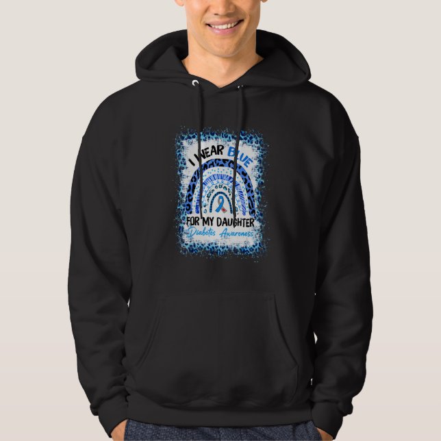 Bleached Leopard Rainbow Blue Ribbon Diabetes Awar Hoodie (Framsida)