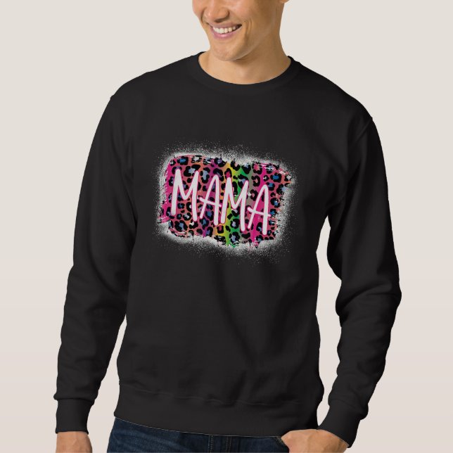 Bleached Leopard Rainbow Mamma Shirt Mamma Life Mo Lång Ärmad Tröja (Framsida)