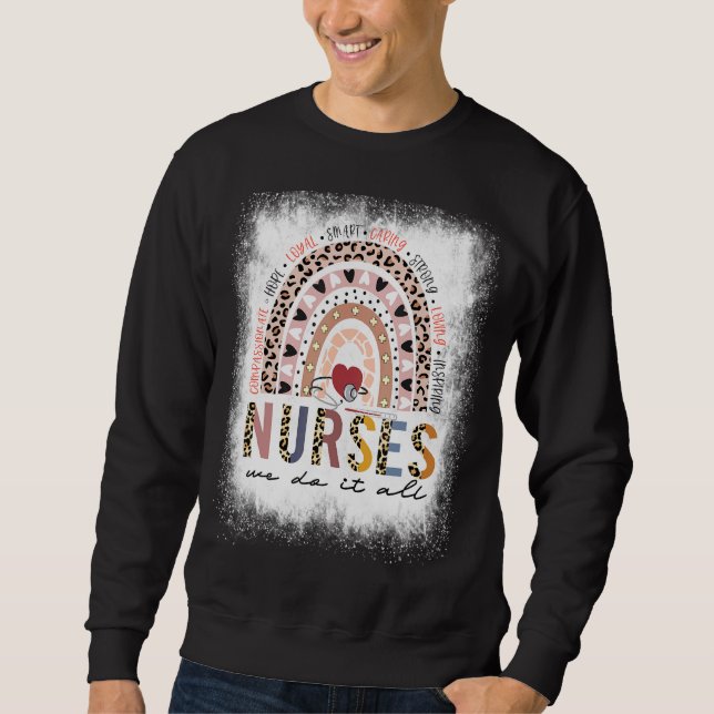 Bleached Leopard Rainbow Nurse Vi gör allt sjukskö Lång Ärmad Tröja (Framsida)