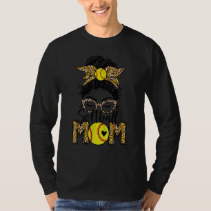 Bleached Leopard Softball Mamma Game Day Messy Bun T Shirt