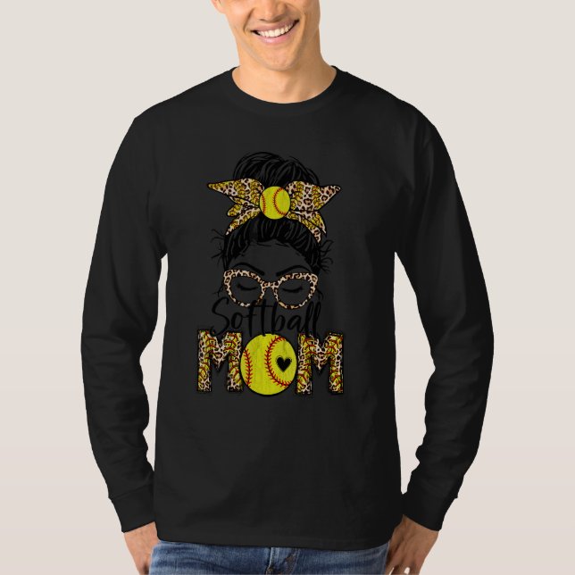 Bleached Leopard Softball Mamma Game Day Messy Bun T Shirt (Framsida)