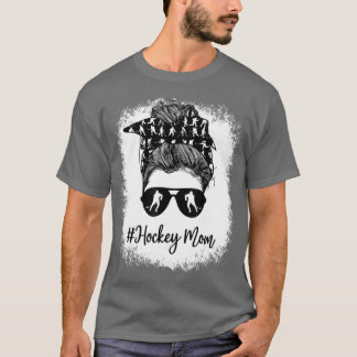 Bleached Life Hockey Mamma Leopard Messy bun Glass T Shirt