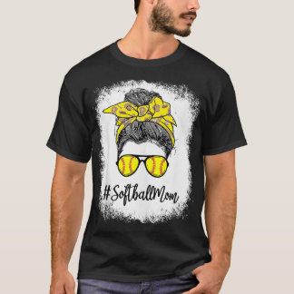 Bleached Life Softball Mamma Leopard Messy Bun Hai T Shirt