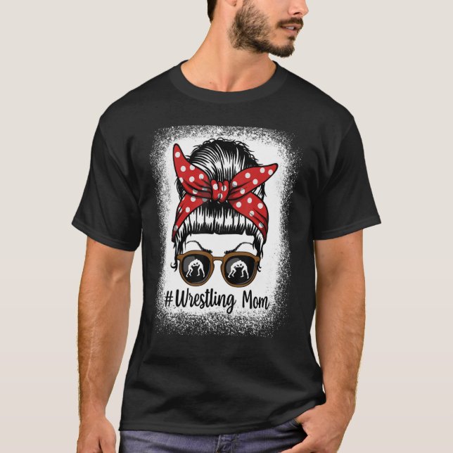 Bleached Life Wrestling Mamma Leopard Messy bun Gl T Shirt (Framsida)