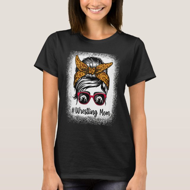 Bleached Life Wrestling Mom Leopard Messy bun Glas T Shirt (Framsida)