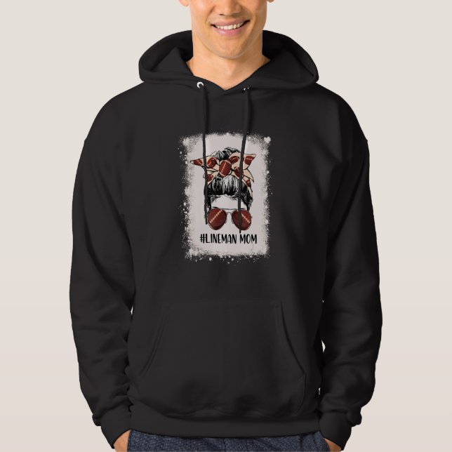 Bleached Lineman Mom Life Leopard Messy Bun Footba Hoodie (Framsida)