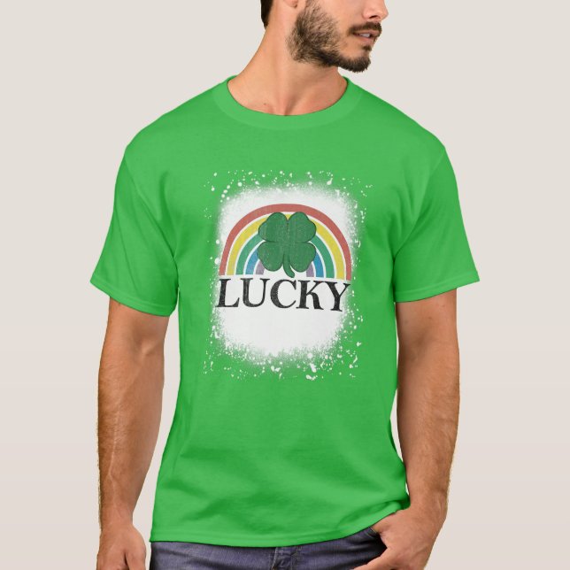 Bleached Lucky Shamrock St. Patrick's Day Rainbow T Shirt (Framsida)