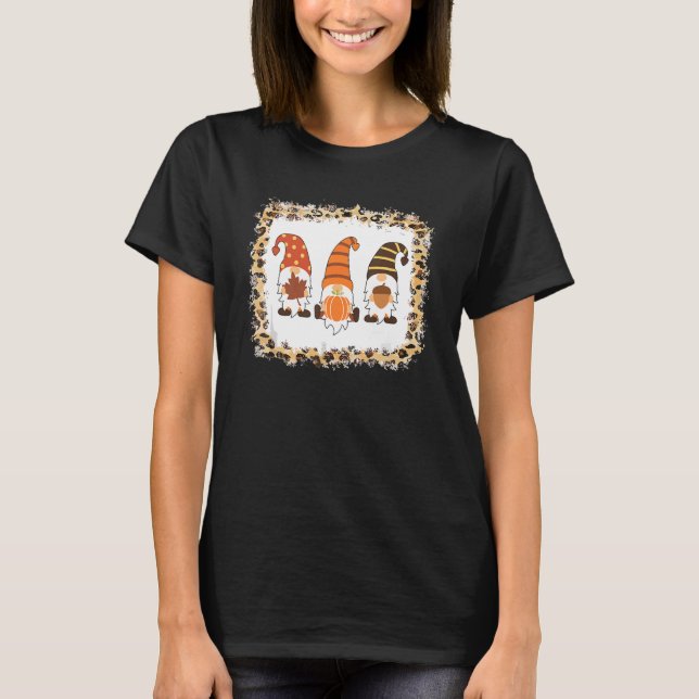Bleached Lycklig Fall Y'all Gnome Pumpkin Autumn T Shirt (Framsida)