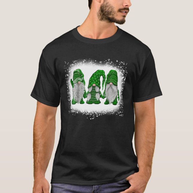 Bleached Lycklig St patrick's day Tre Gnomes Shamr T Shirt (Framsida)