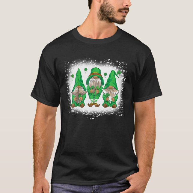 Bleached Lycklig St patrick's day Tre Gnomes Shamr T Shirt (Framsida)