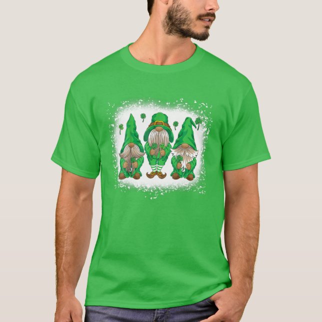 Bleached Lycklig St patrick's day Tre Gnomes Shamr T Shirt (Framsida)