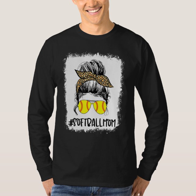 Bleached Mamma Life Leopard Messy Bun Softball Gam T Shirt (Framsida)