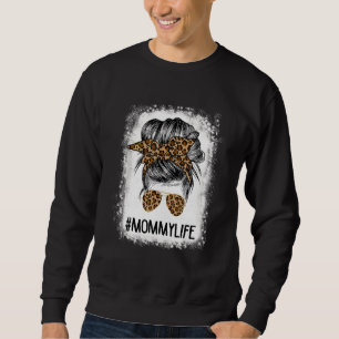 Bleached Mamma Life Leopard Messy Bun Women Mor Lång Ärmad Tröja