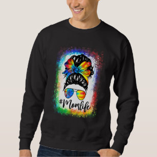 Bleached Mamma Life Messy Hair Bun Tie Dye Women m Lång Ärmad Tröja