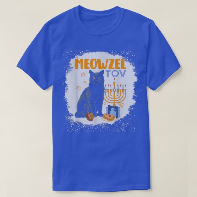 Bleached Mazel Tov Black Cat Menorah Funny Hanukka T Shirt (Design framsida)