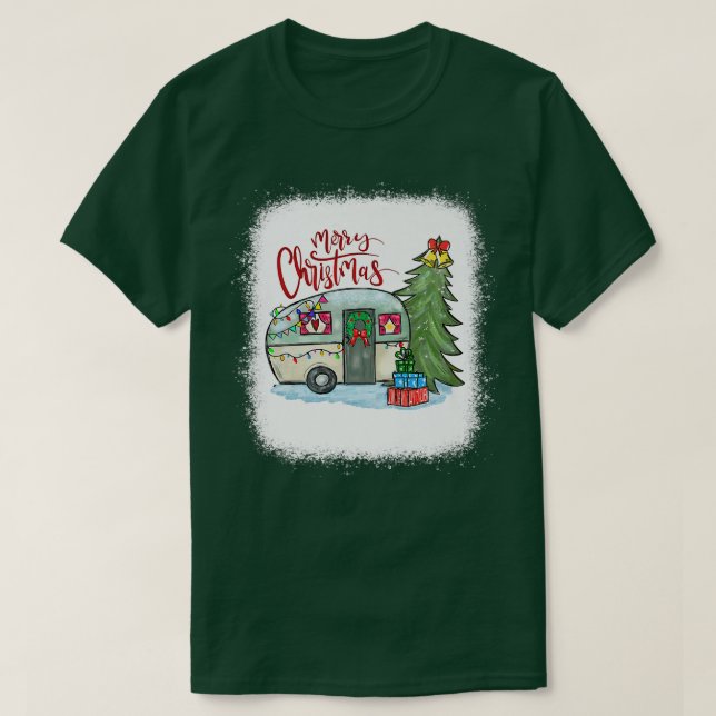Bleached Merry Christmas Happy Camper Camping Life T Shirt (Design framsida)
