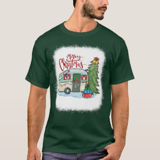 Bleached Merry Christmas Happy Camper Camping Life T Shirt