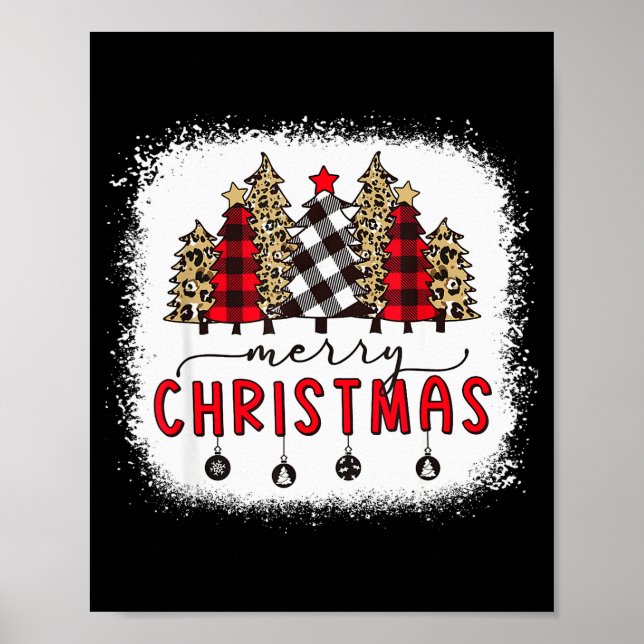 Bleached Merry Christmas Tree Funny Leopard Plaid  Poster (Framsidan)