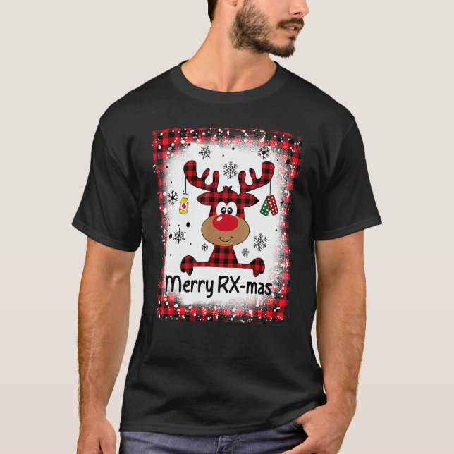 Bleached Merry RX Mas Reindeer Christmas Pharmacy  T Shirt (Framsida)