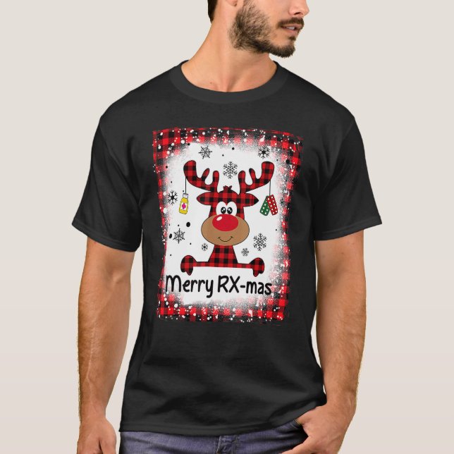 Bleached Merry RX Mas Reindeer-julapotek T Shirt (Framsida)
