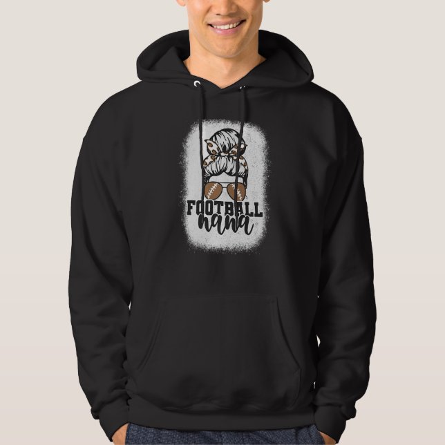 Bleached Messy Bun Game Day Football Grandma Footb Hoodie (Framsida)