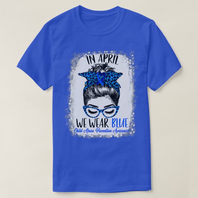 Bleached Messy Bun Leopard Child Abuse Prevention T Shirt (Design framsida)