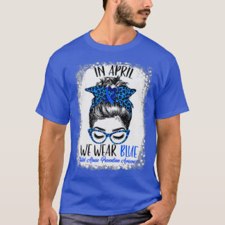 Bleached Messy Bun Leopard Child Abuse Prevention T Shirt