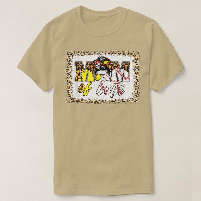 Bleached Messy Bun Mamma i Leopard Baseball så att T Shirt (Design framsida)