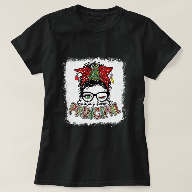 Bleached Messy Bun Santa's Favorite Principal Chri T Shirt (Design framsida)