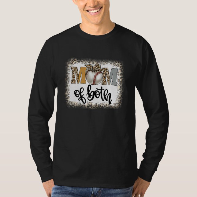 Bleached Mom Of Both Leopard Baseball Mom Softball T Shirt (Framsida)