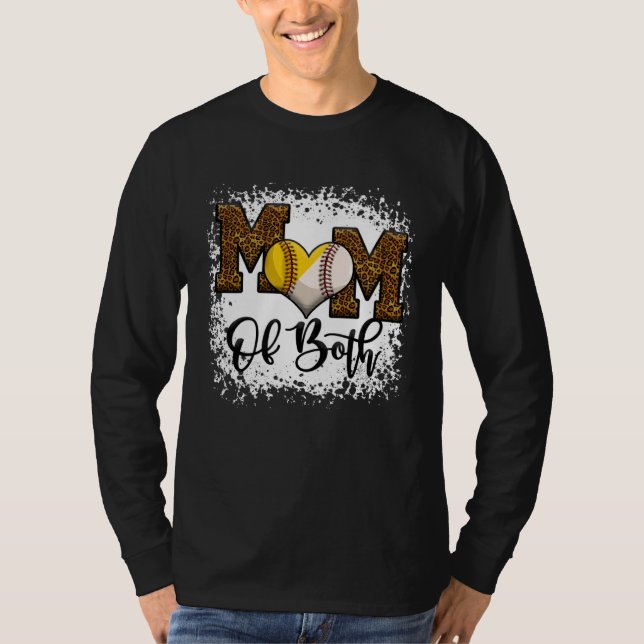 Bleached Mom Of Both Leopard Baseball Softball T Shirt (Framsida)
