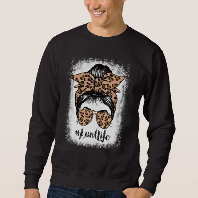 Bleached Moster Life Messy Hair Bun Leopard Mor Lång Ärmad Tröja (Framsida)