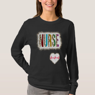 Bleached Nurse Färg halv Leopard Nursing Heartbea T Shirt