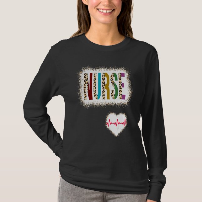Bleached Nurse Färg halv Leopard Nursing Heartbea T Shirt (Framsida)