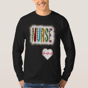 Bleached Nurse Färg halv Leopard Nursing Heartbea T Shirt