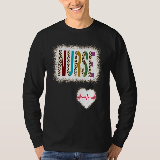 Bleached Nurse Färg halv Leopard Nursing Heartbea T Shirt (Framsida)