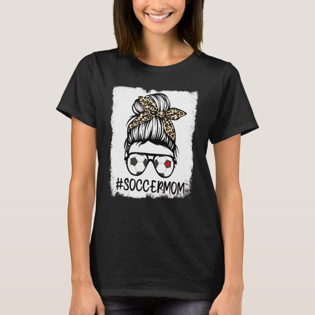 Bleached Oceaner Mamma Life Leopard Bow Messy Bun  T Shirt (Framsida)