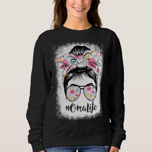 Bleached Oma Life Messy Hair Bun Blommigt Women Mo T Shirt (Framsida)