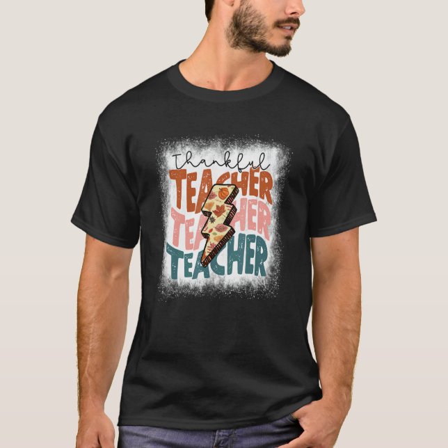 Bleached One Thankful Teacher Thanksgiving Fall Te T Shirt (Framsida)