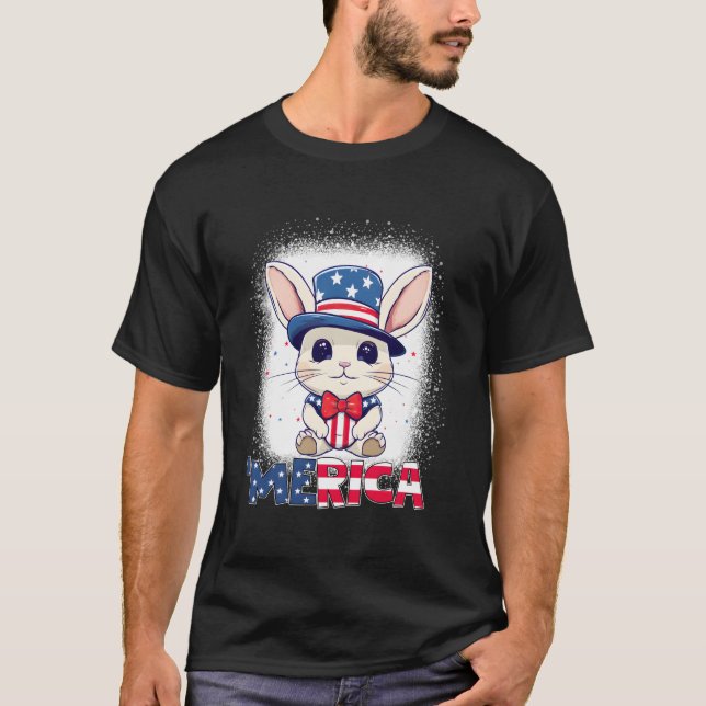 Bleached Patriotic Rabbit 4Th Of July Fireworks Me T Shirt (Framsida)