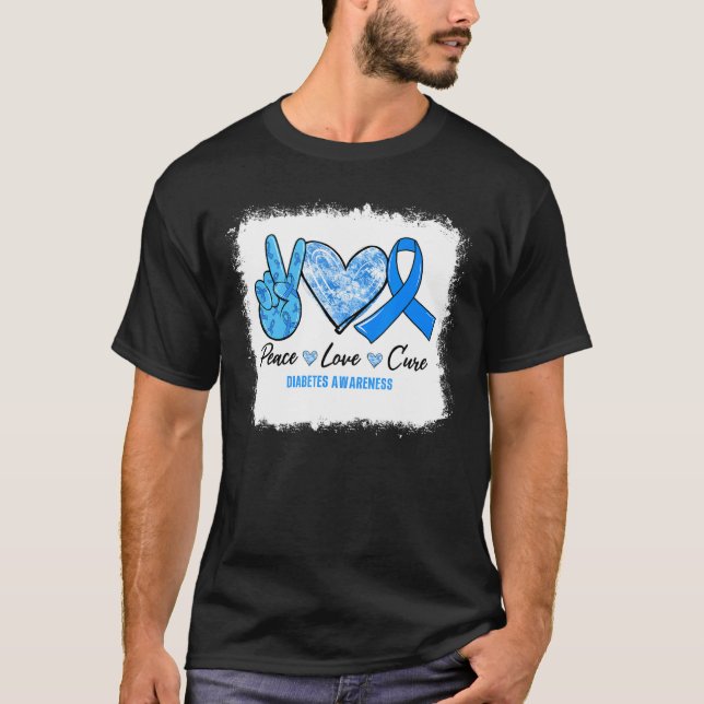 Bleached Peace Kärlek Cure Blue Ribbon Diabetes Aw T Shirt (Framsida)