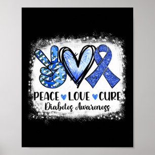 Bleached Peace Kärlek Cure Grått Blue Ribbon Diabe Poster