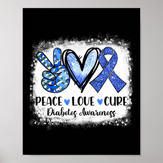 Bleached Peace Kärlek Cure Grått Blue Ribbon Diabe Poster (Framsidan)