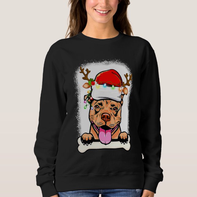 Bleached Pitbull Santa Ljus jul Hund Reinde T Shirt (Framsida)