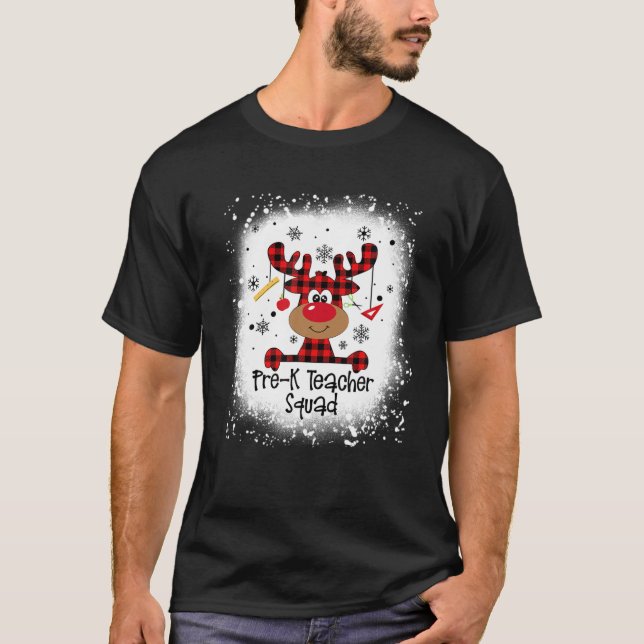 Bleached Pre-K Teacher Squad Reindeer Funny Christ T Shirt (Framsida)